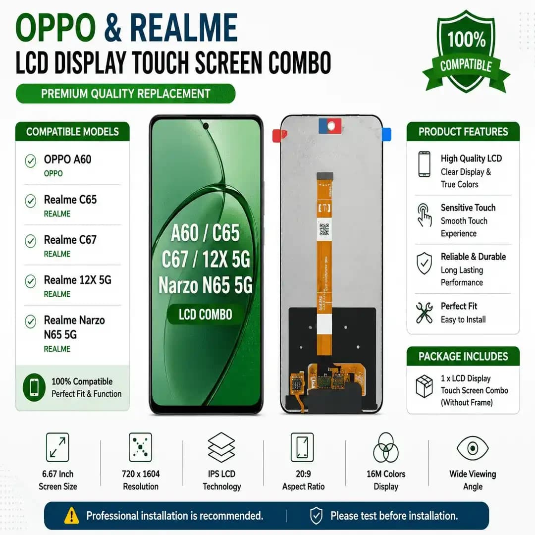 Others / Non-Brand - OPPO A60 / Realme C65 / C67 / 12X 5G / Narzo N65 5G LCD Display Touch Screen Combo - Mobile Repair and Software - buy online Bangladesh