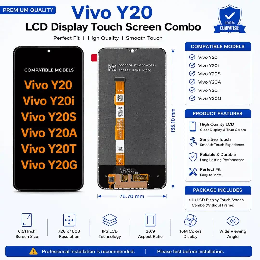 Vivo Y20 LCD Display Touch Screen Combo - Compatible Models vivo - Vivo Y20 LCD Display Touch Screen Combo - Compatible Models - Mobile Repair and Software - buy online Bangladesh